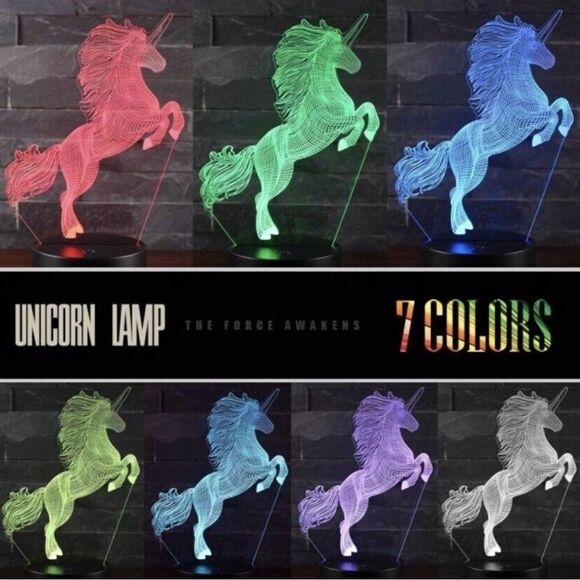 Ljoykid 3pcs 3D Unicorn Night Light 3 Patterns 7 Colors With Remote Control NIB - Picture 3 of 7